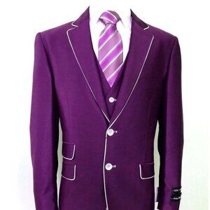 Mens 2 Button Vested Trim Tuxedo in Purple